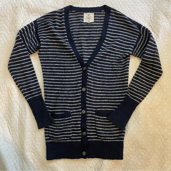 Aerie Wool Blend Long Cardigan Navy White Nautical Small Women’s Button Up Y2K - Picture 1 of 7
